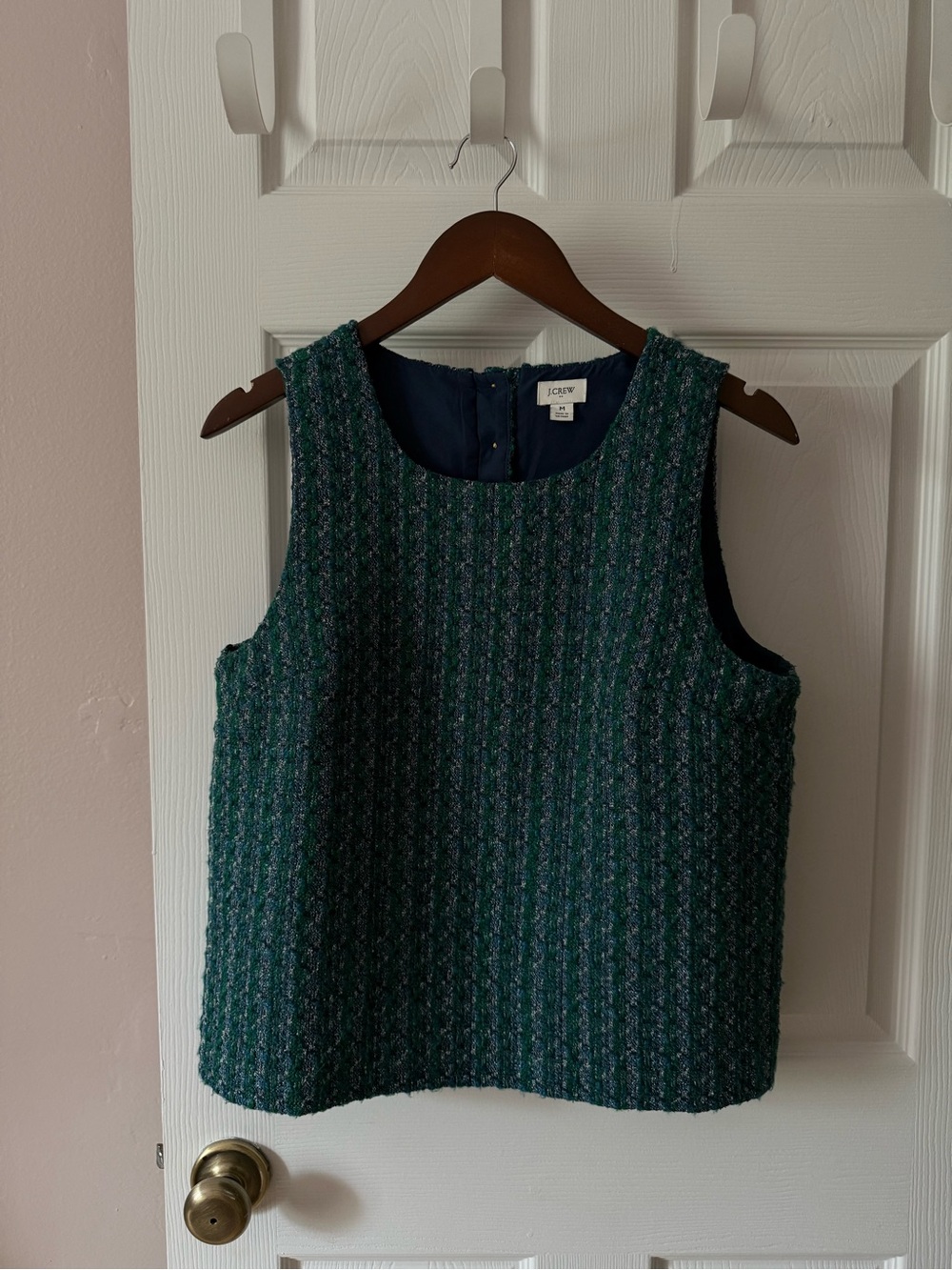 J. Crew Tweed Button-back Shell Green Sleeveless Top Size Medium